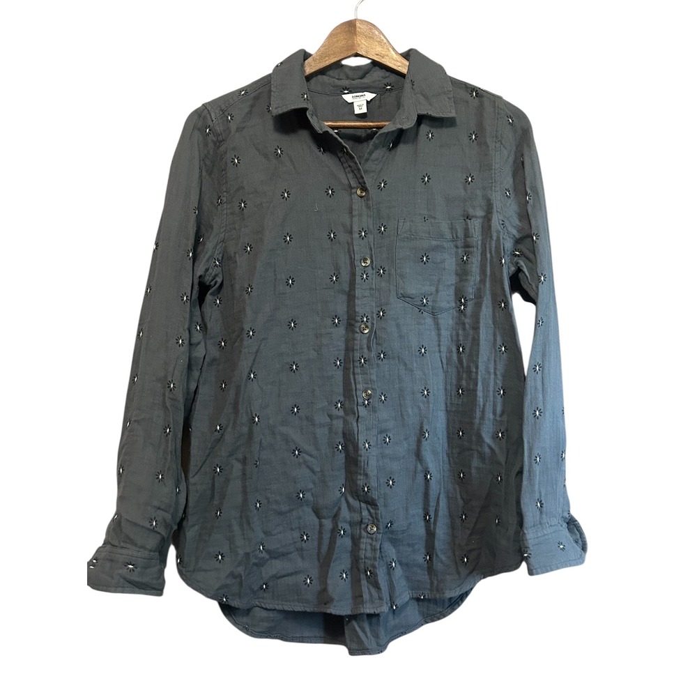 SONOMA Goods for Life Womens‎ Gray Embroidered Button Up Shirt Top Size Medium